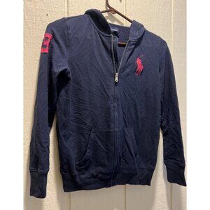 Polo Ralph Lauren Hoodie Girls Large Blue Pink Hooded Sweatshirt Big Pony XL 16